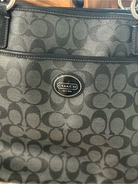 Coach Black/Charcoal Signature C Tote with Logo Plaque